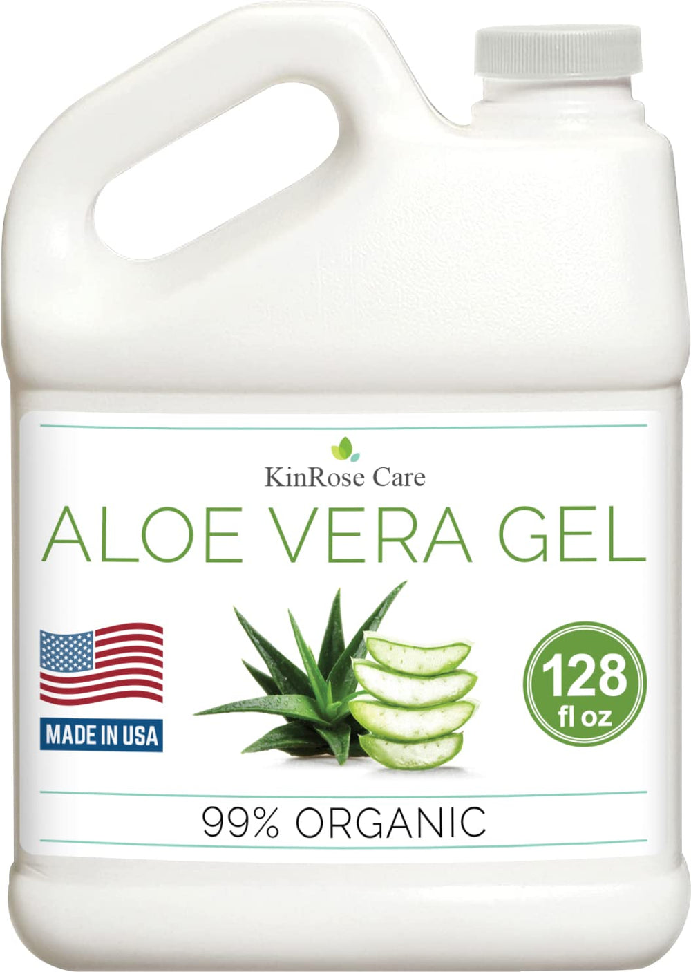 KinRose Care Aloe Vera Gel bottle front shows pure, unscented hydration for skin and hair.