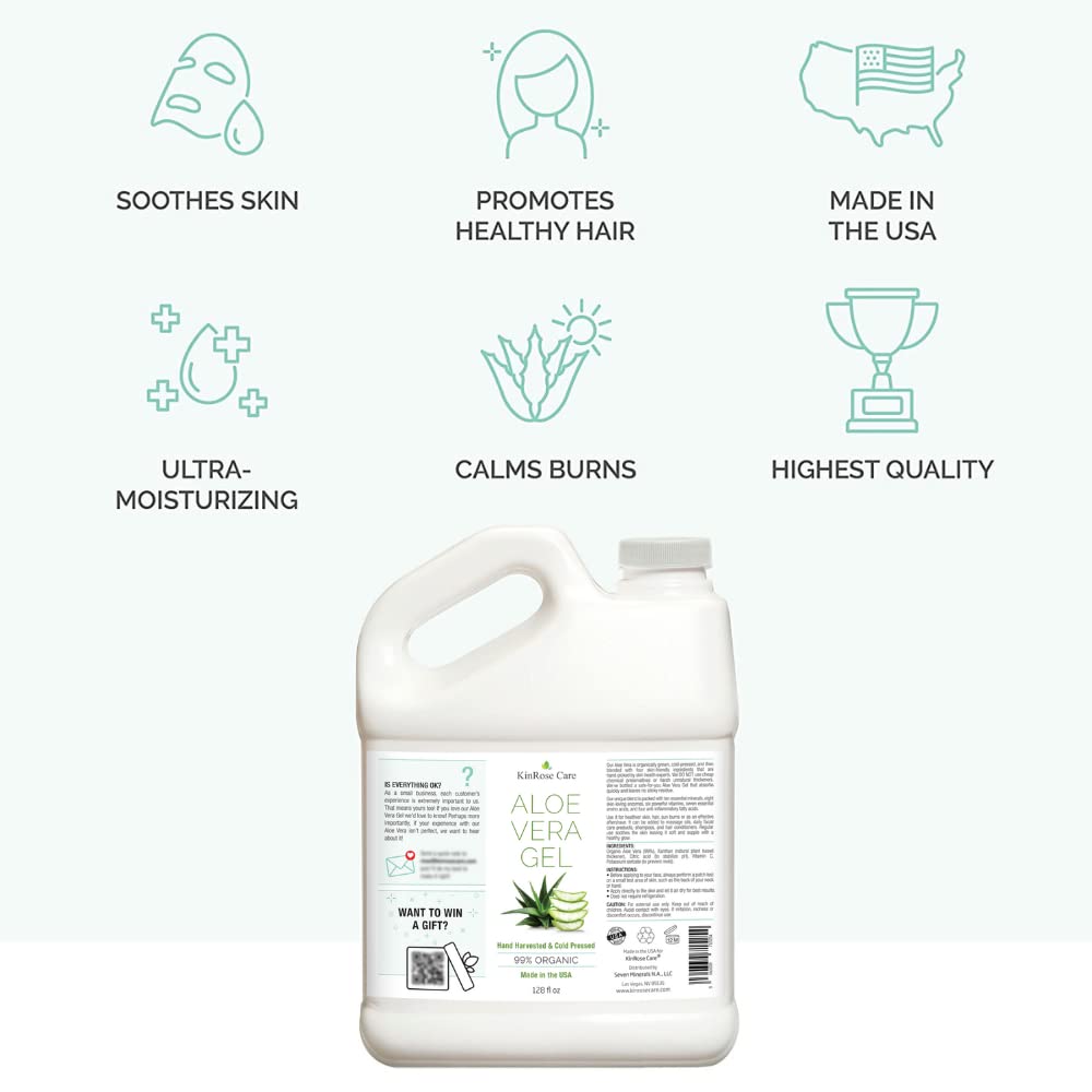 KinRose Care Aloe gel close-up highlights clear, alcohol-free formula for sensitive skin.