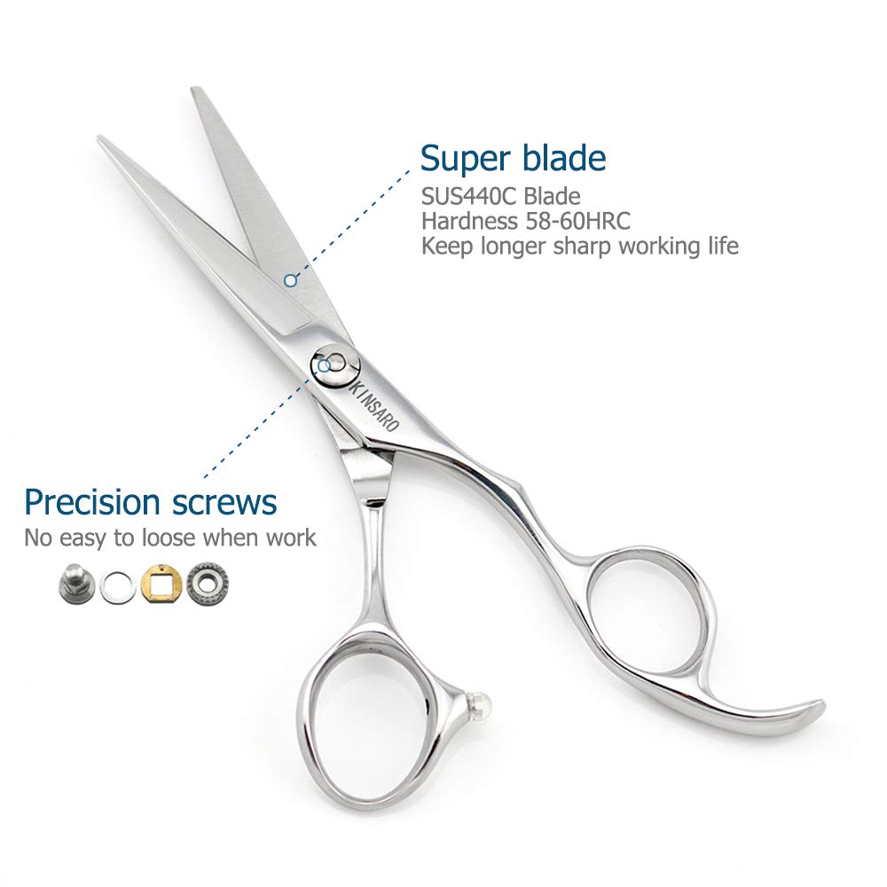 KINSARO 5.5-inch barber scissors polished-metal finish signals durability for daily use.