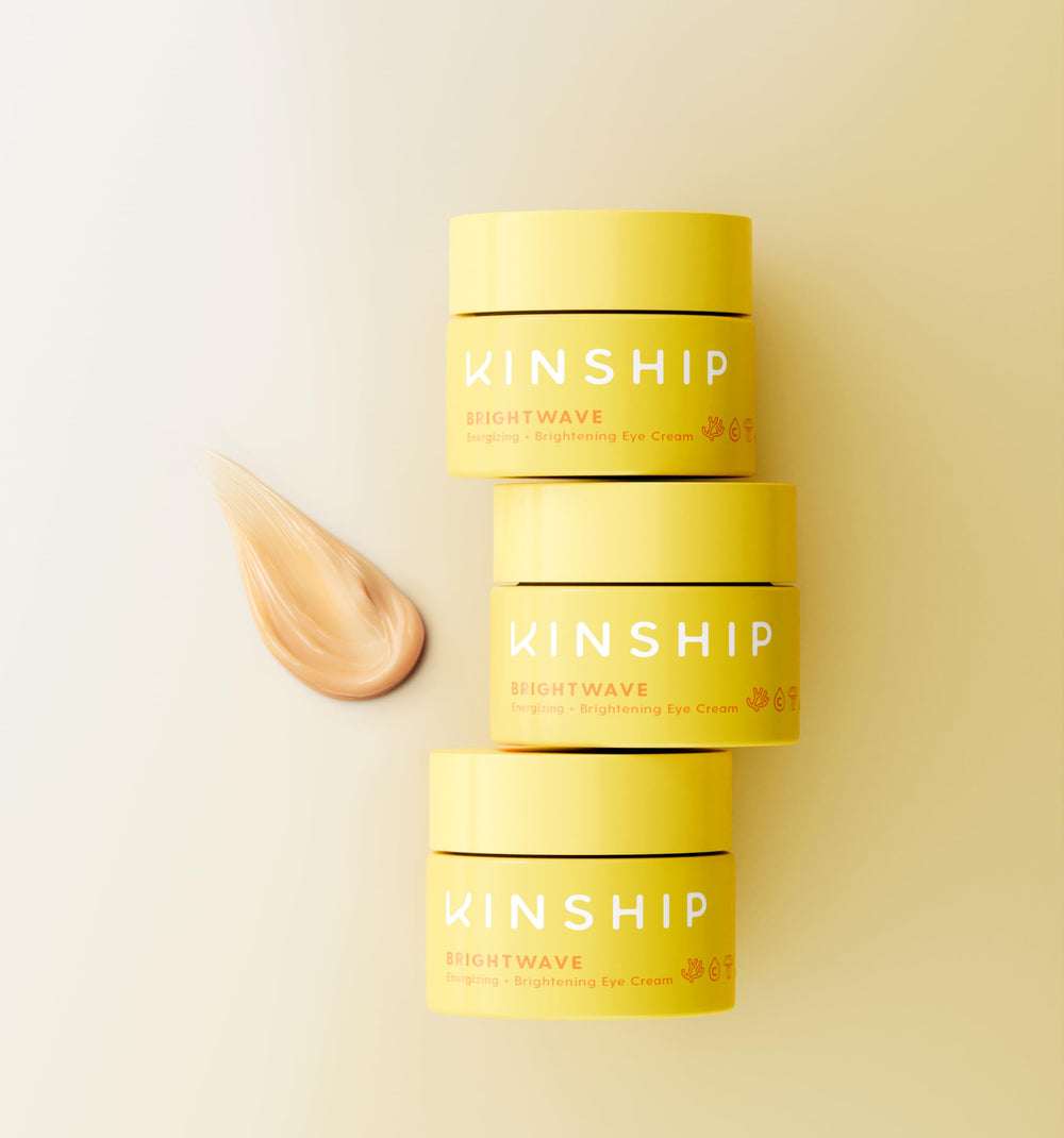 Kinship Brightwave compact jar front emphasizes clean, vegan packaging.
