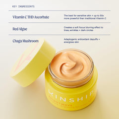 Kinship Brightwave under-eye application demonstrates gentle puffiness support.