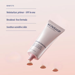 Kinship Self Reflect SPF32 application on cheek demonstrates smooth, blendable mineral sunscreen.