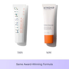 Kinship Self Reflect SPF32 texture-swirl reveals a sheer, non-greasy finish for sensitive skin.