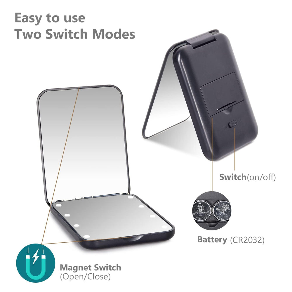 Kintion pocket mirror features 1x magnification for full-face makeup.