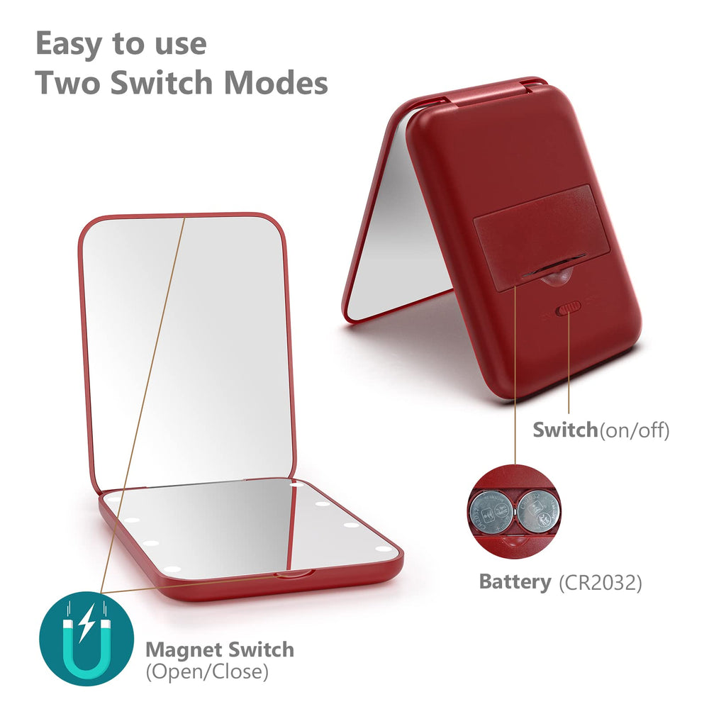 Kintion handheld mirror with a 180-degree hinge for easy positioning during makeup.