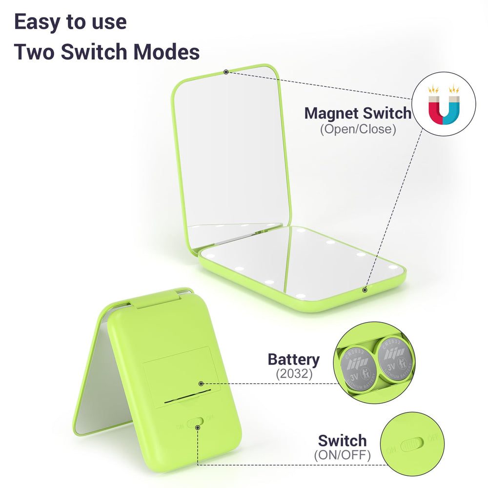 Kintion pocket mirror in hand for on-the-go touchups during errands.