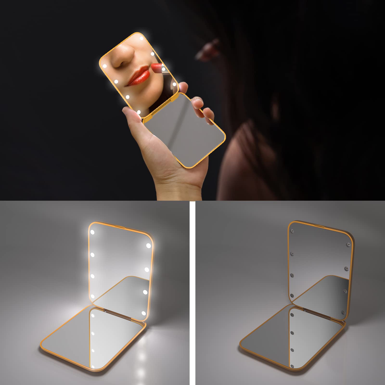 Kintion pocket mirror LED light for true-color makeup application on the go.