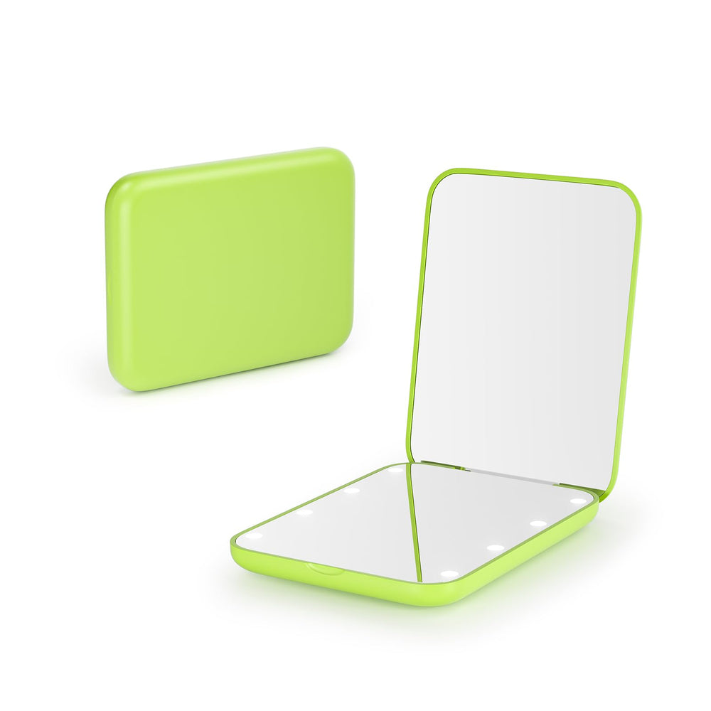 Kintion pocket mirror with LED light, open dual magnification for precise makeup on the go.
