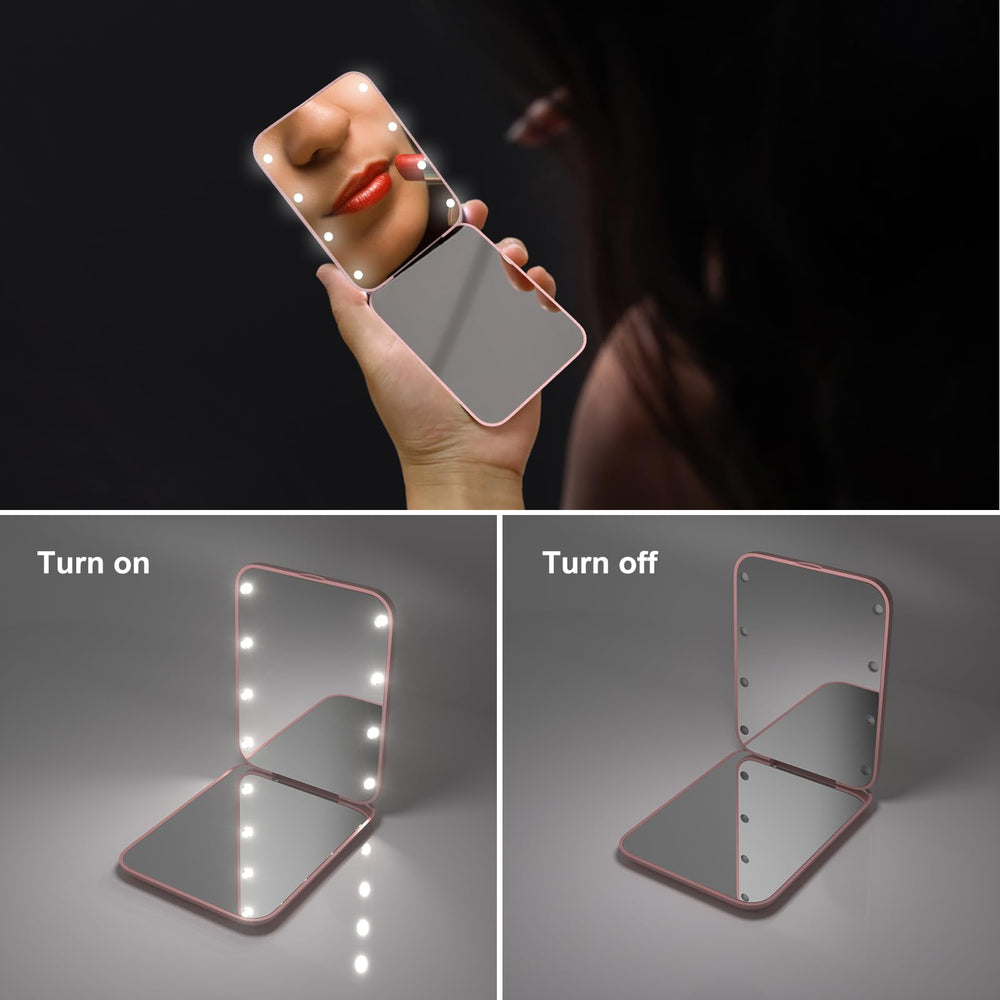 Kintion pocket mirror highlighting magnetic switch for one-handed operation