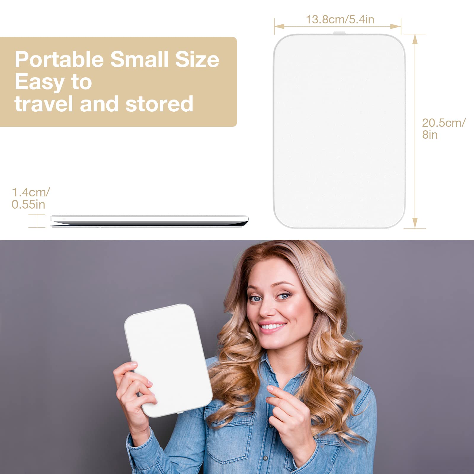 Kintion Travel Makeup Mirror demonstrating 3 color temperature options