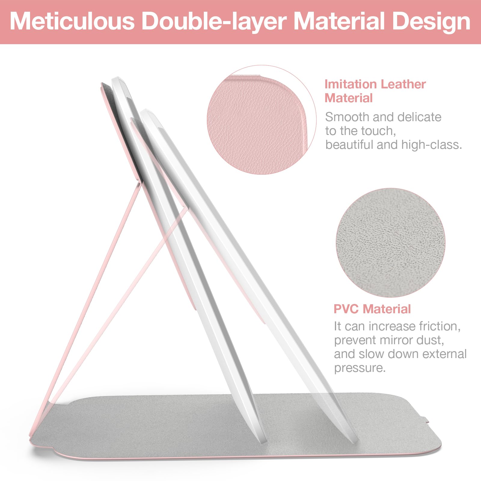 Pink finish on Kintion travel mirror adds portable vanity style for travel and daily use.