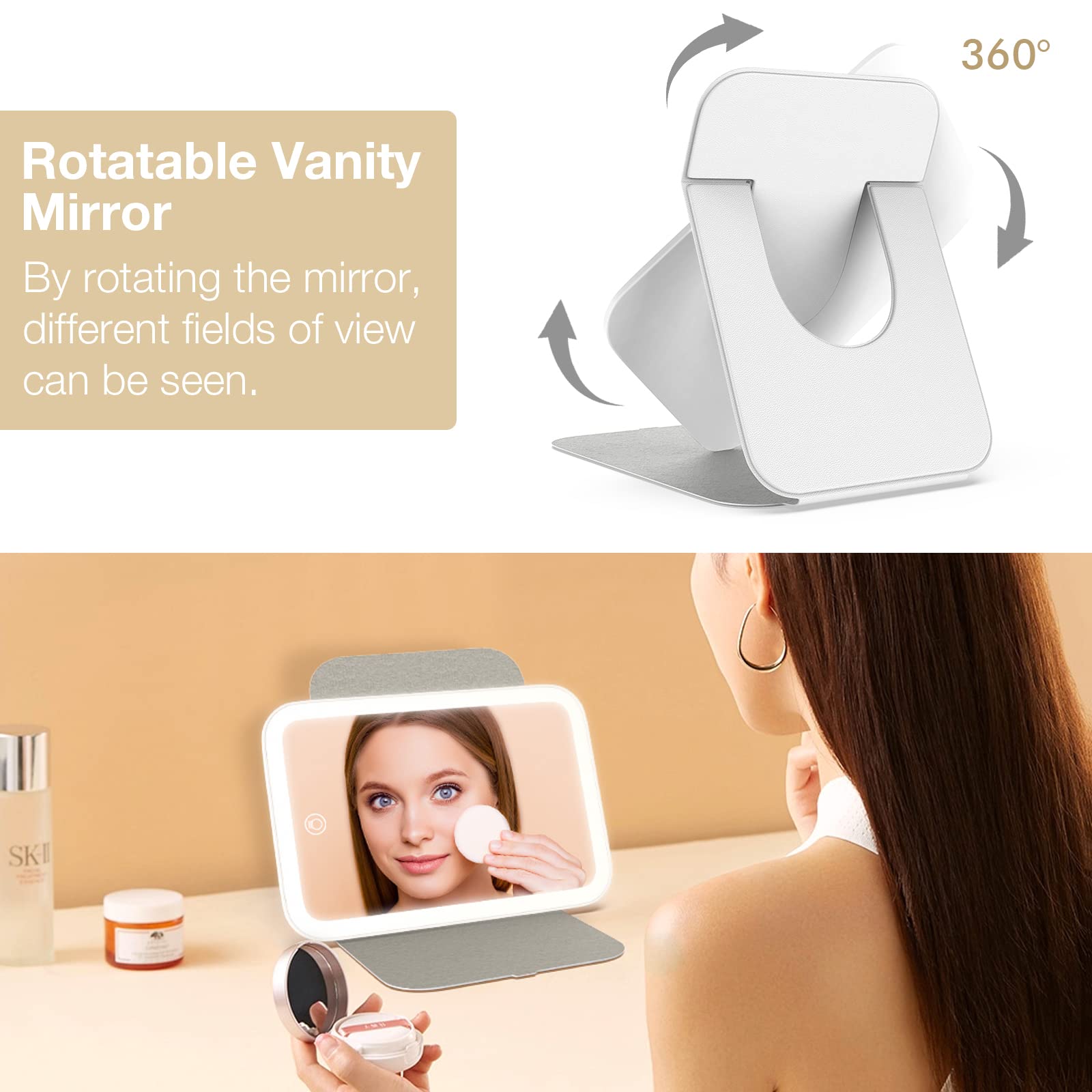 Kintion Travel Makeup Mirror built-in 800mAh rechargeable battery