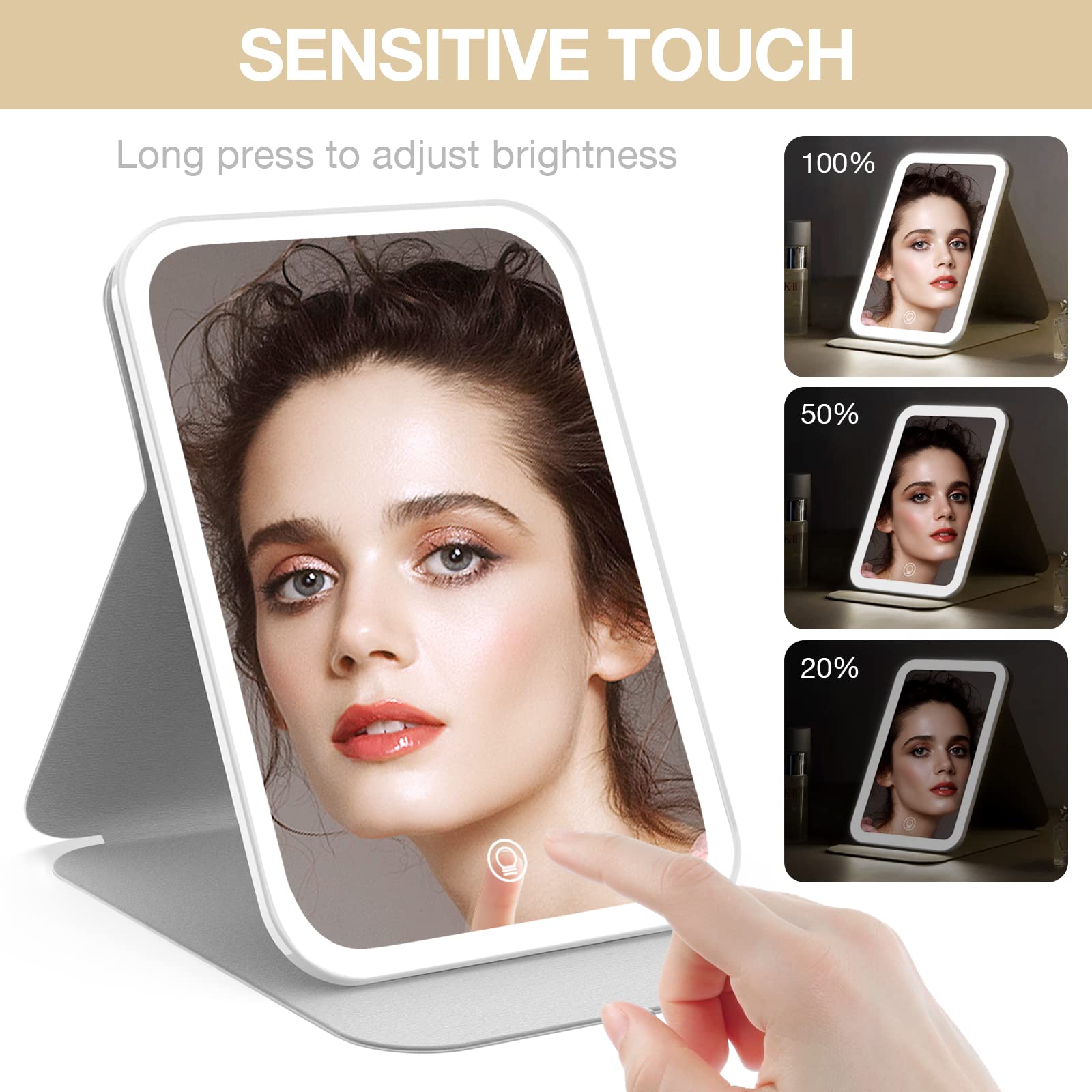 Kintion Travel Makeup Mirror with smart touch dimming control