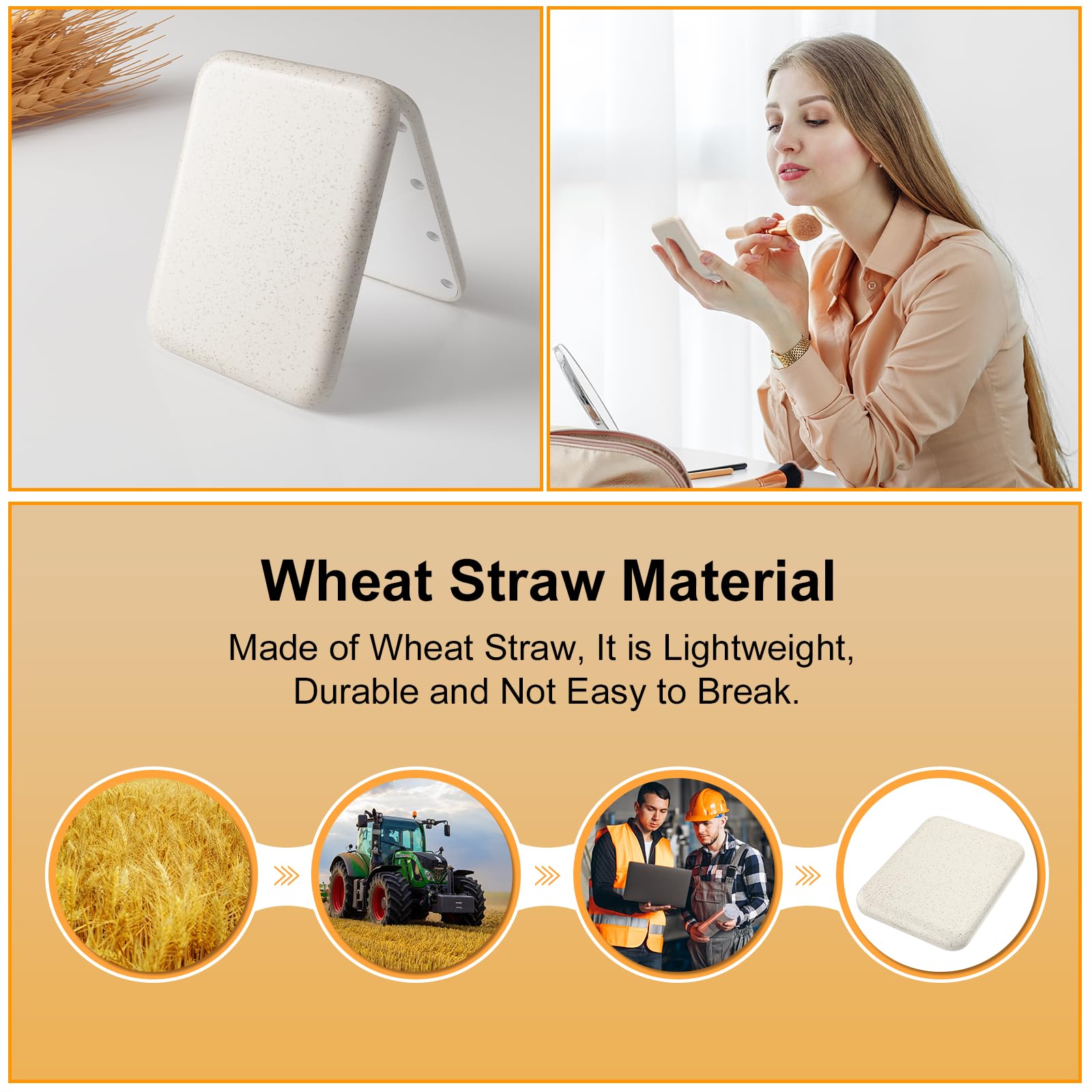 Kintion Wheat Straw Compact Mirror with soft lighting for true color makeup