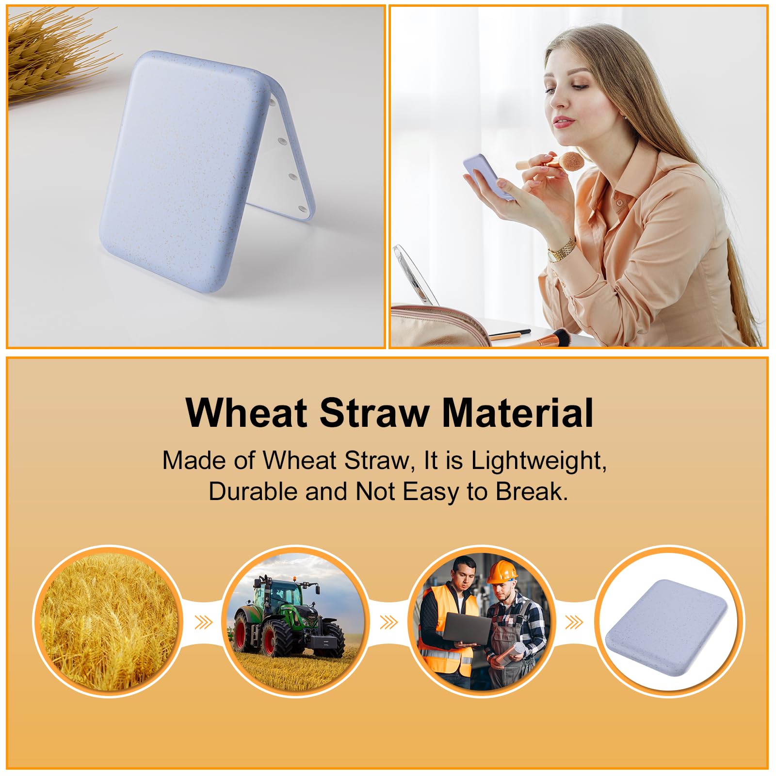 Kintion Wheat Straw Pocket Mirror, 1x magnification for precise makeup checks.