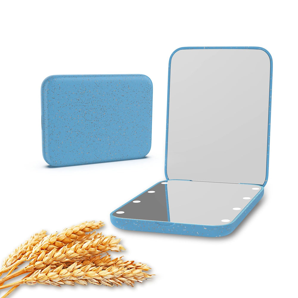 Kintion Wheat Straw Pocket Mirror front blue for daily grooming.