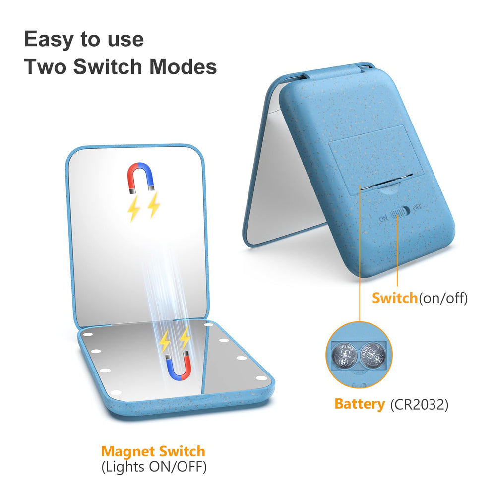 Kintion Pocket Mirror soft light blue with three color temperatures.
