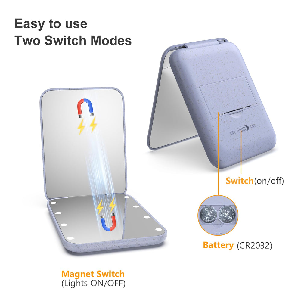 Kintion Wheat Straw Pocket Mirror, soft LED light with three color temperatures for true color makeup.
