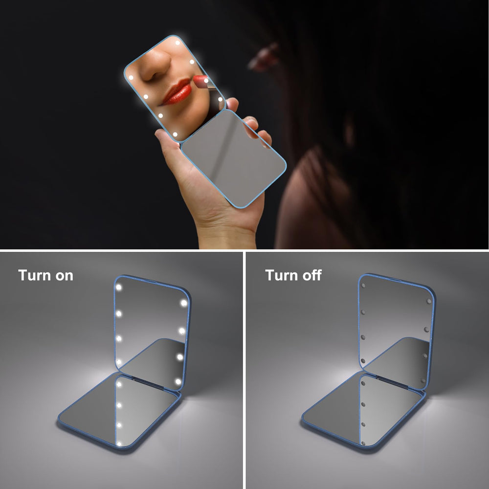Kintion Travel-sized blue mirror lightweight and portable for on-the-go touchups.