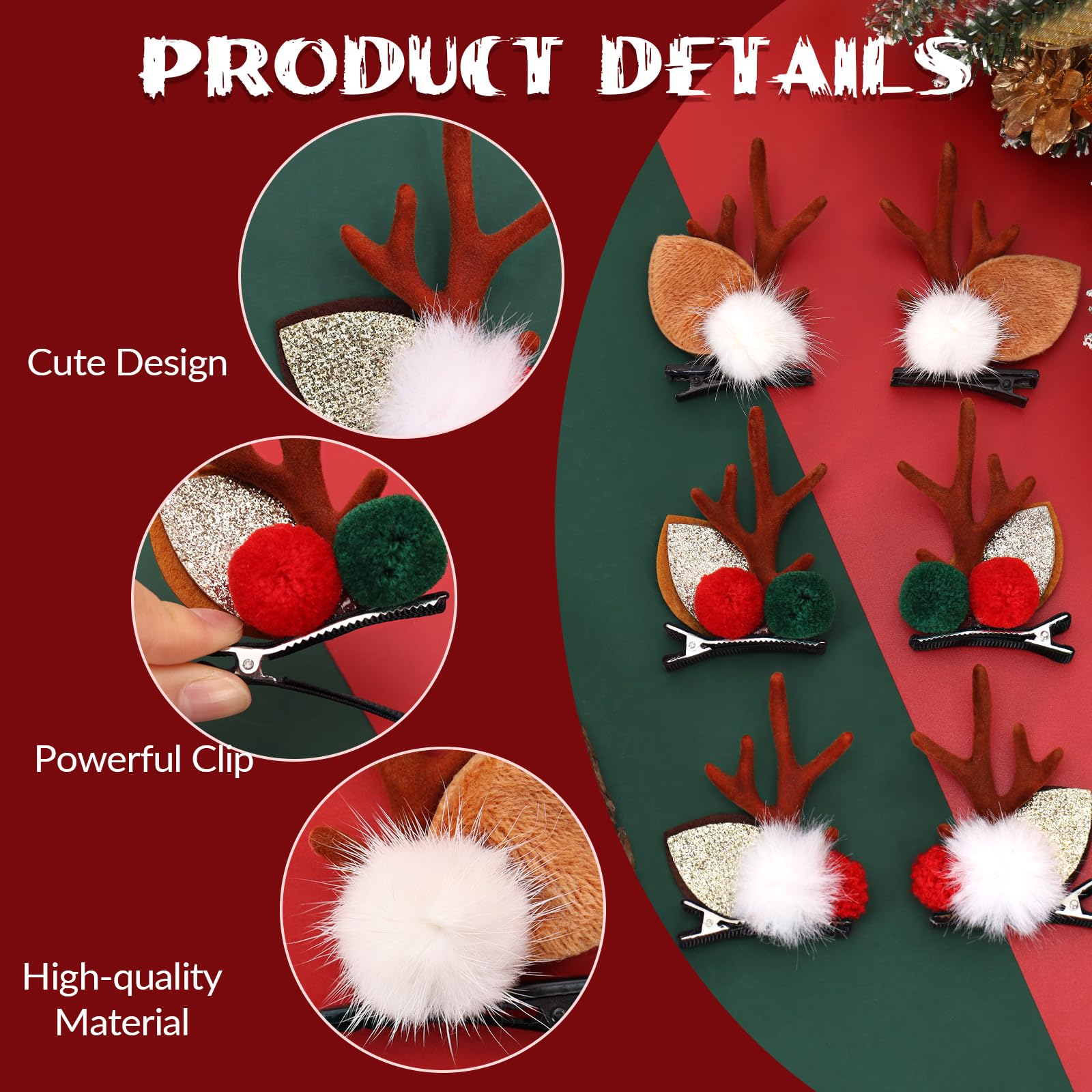 KINYFY Christmas hair clip fabric-detail closeup shows soft, fluffy texture for comfy styling.