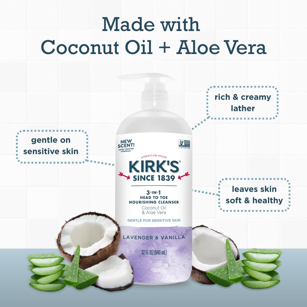 Kirk's 3-in-1 Nourishing Cleanser foamy lather ideal for gentle washing.
