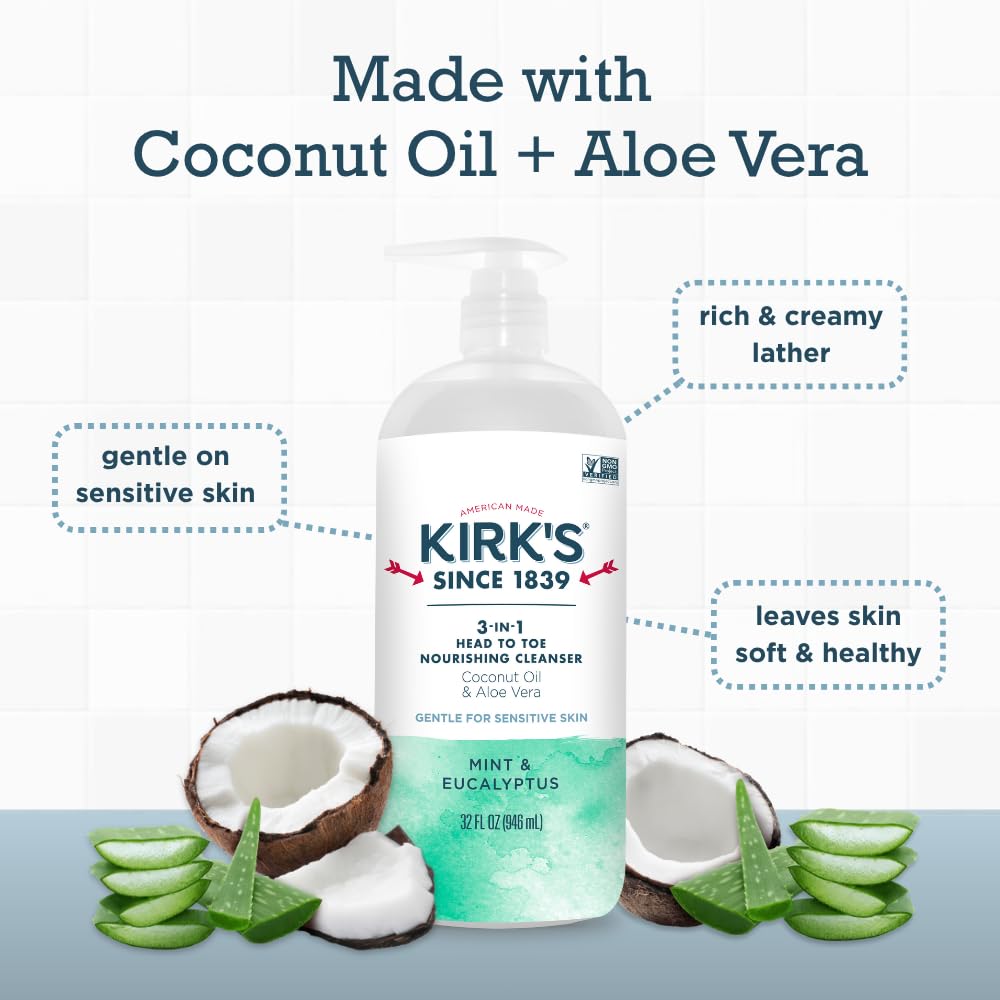 Kirk's 3-in-1 mint eucalyptus scent creates a refreshing lather