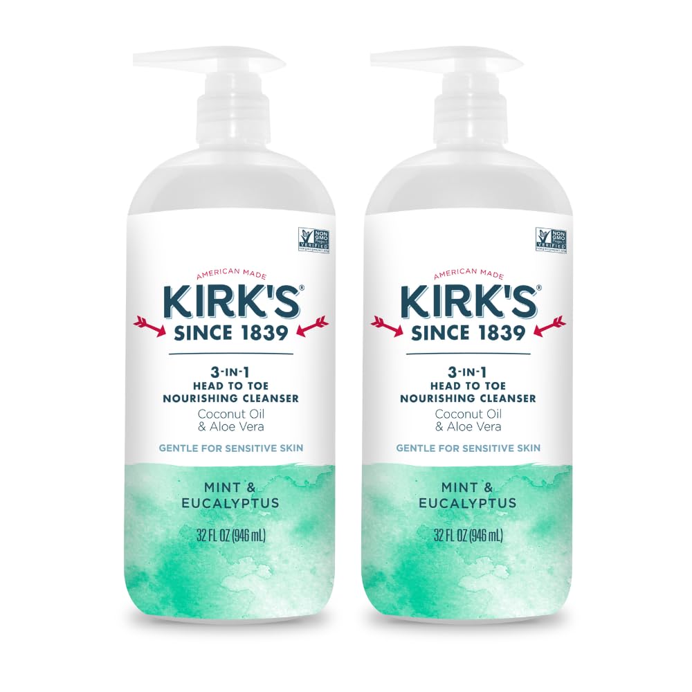 Kirk's 3-in-1 cleanser bottle front in a 2-pack for daily family cleansing