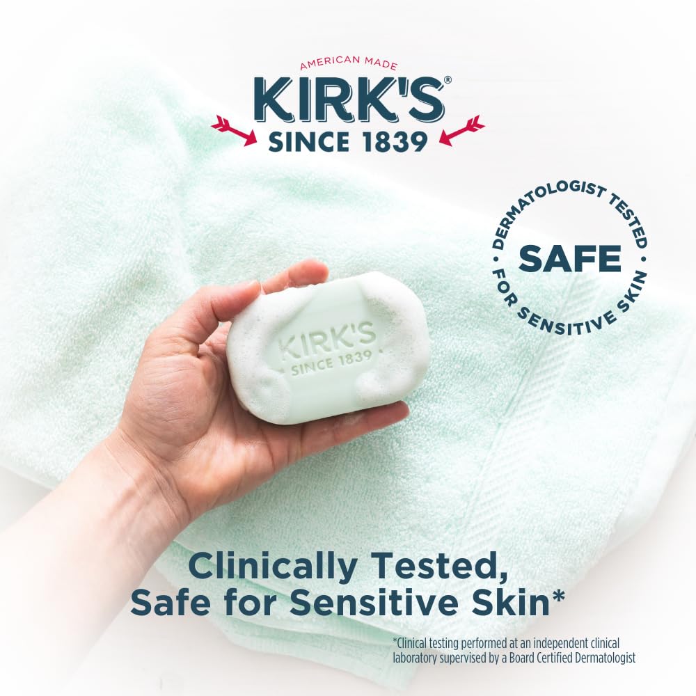 Kirk's Castile bar with Aloe Vera close-up illustrating soothing skin.