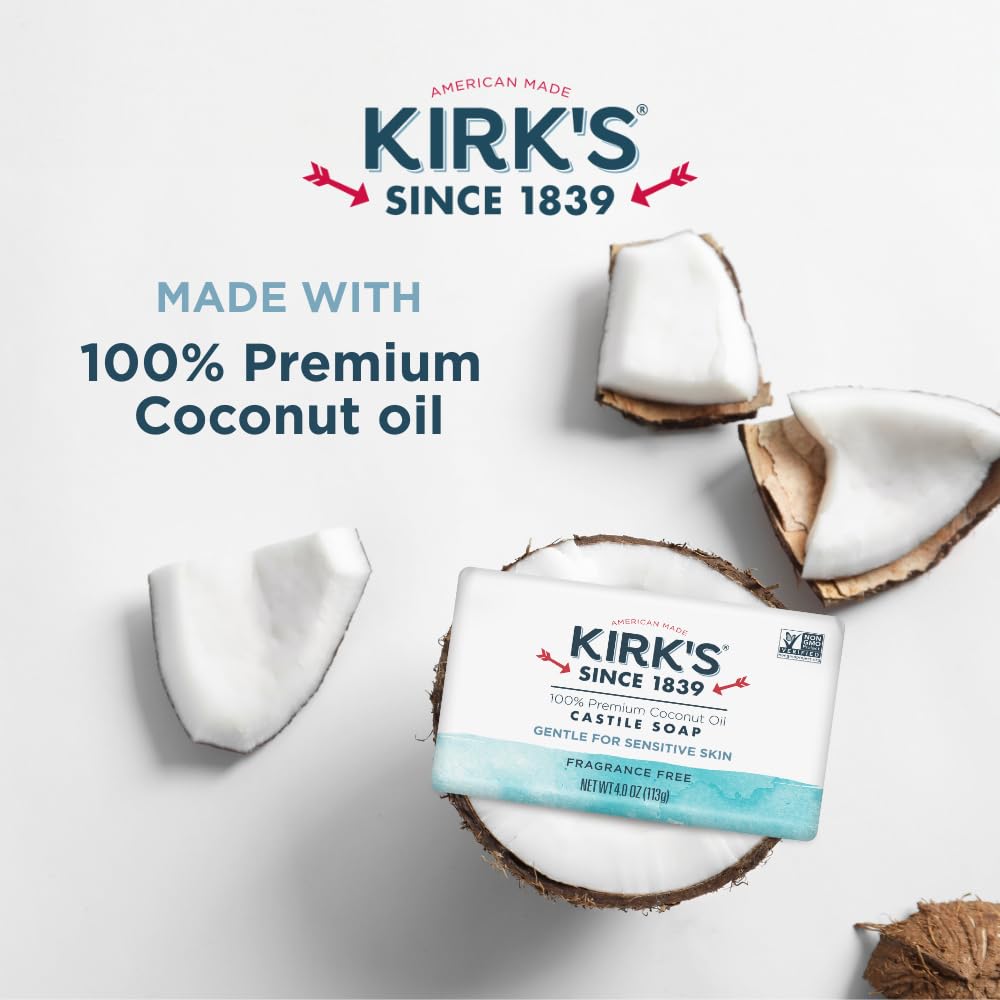 Kirk's Castile fragrance-free bar in hand for everyday use