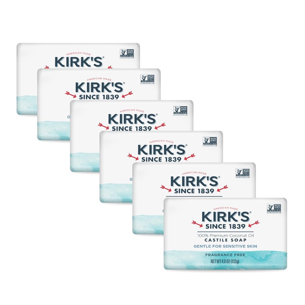 Kirk's Castile fragrance-free coconut oil closeup for gentle cleansing on sensitive skin