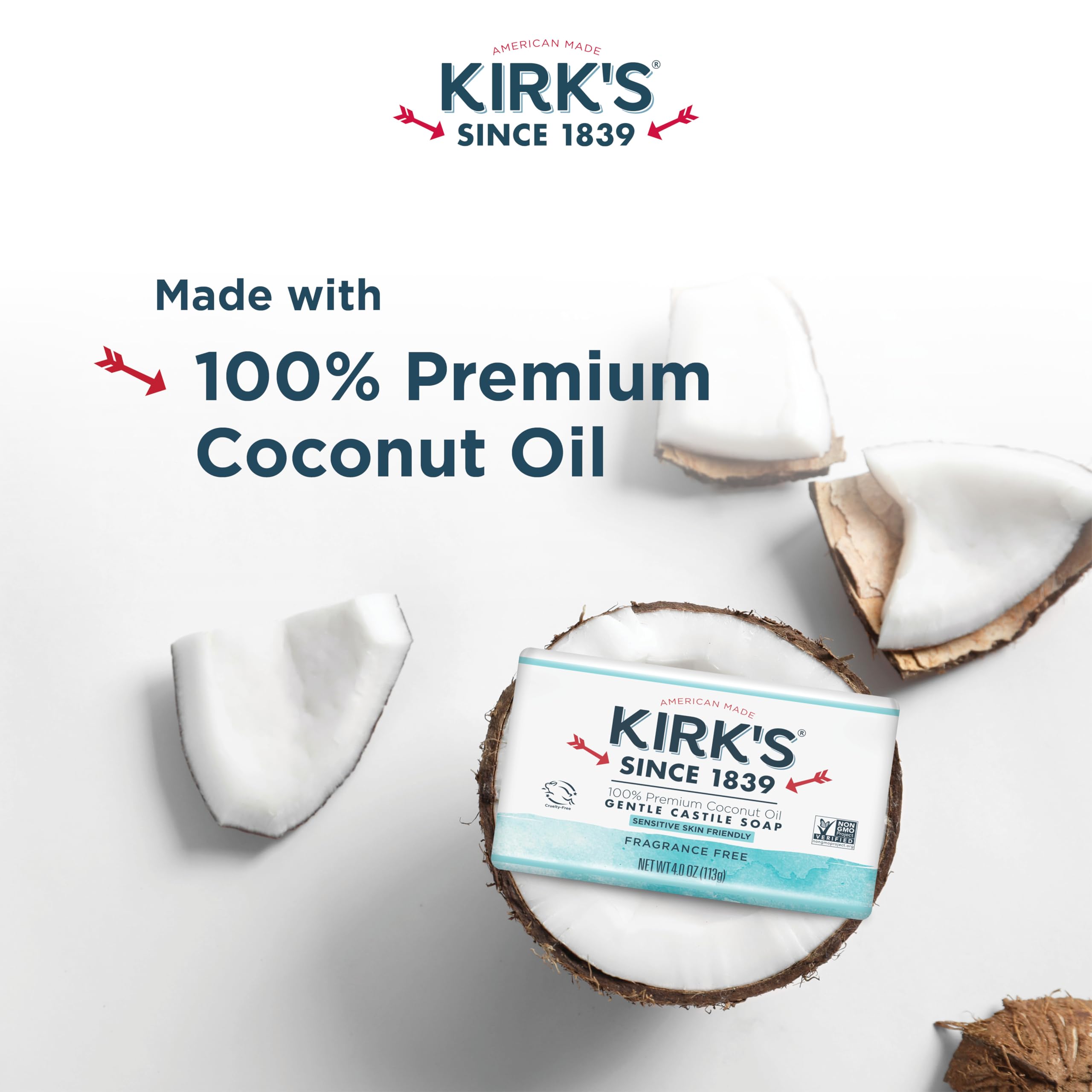 Kirk's Castile Bar Soap fragrance-free – gentle formula for sensitive users.
