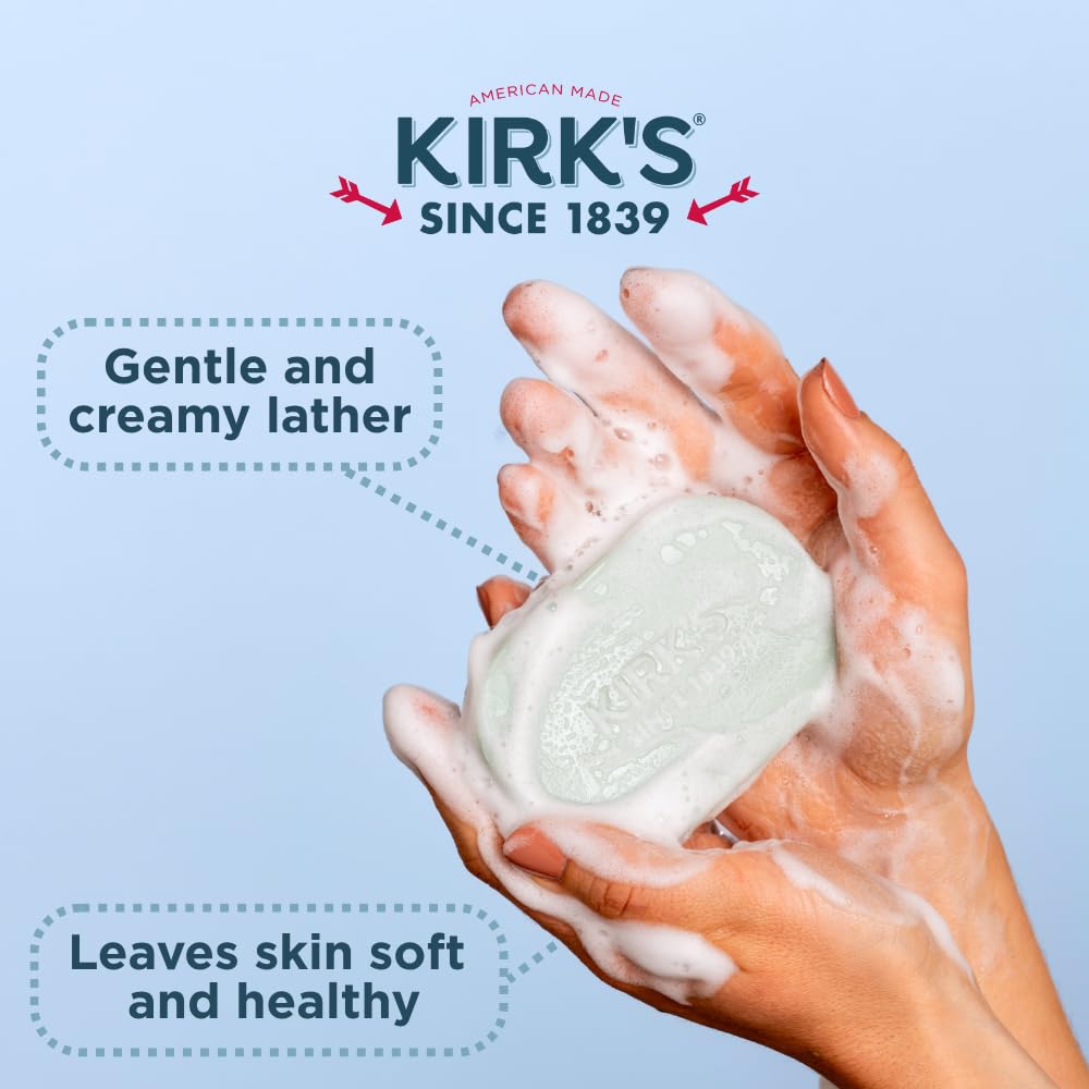 Kirk's Castile bar soap six-pack stacked ready for family use.