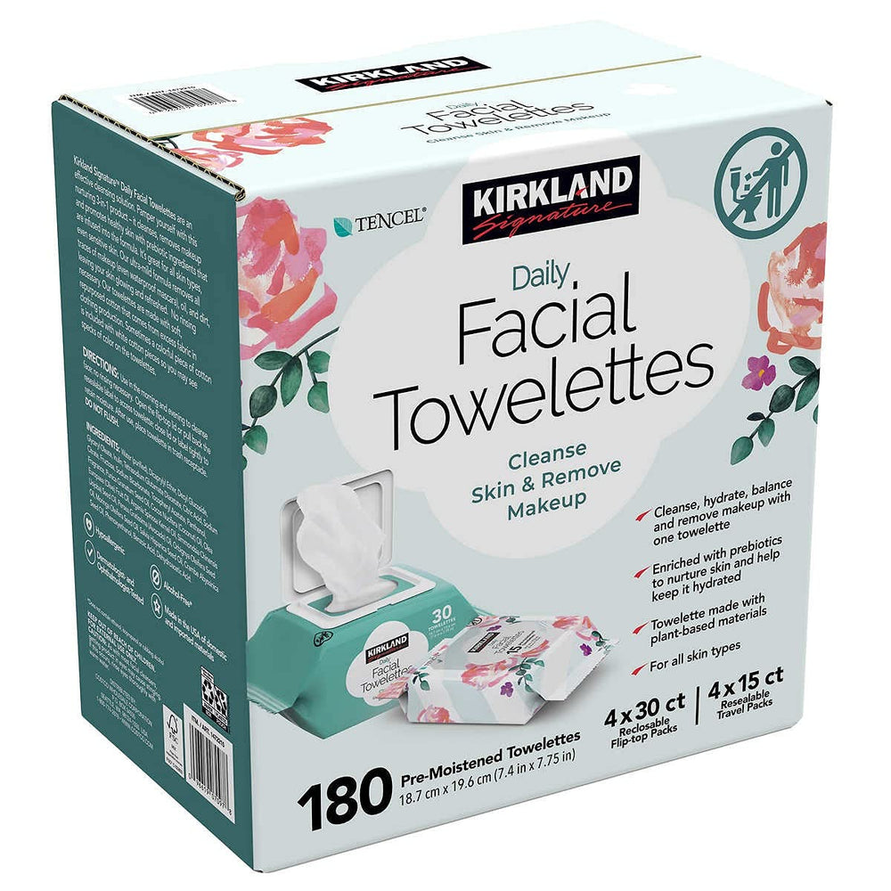 Kirkland Signature Daily Facial Towelettes wipe closeup, soft texture for gentle cleansing.