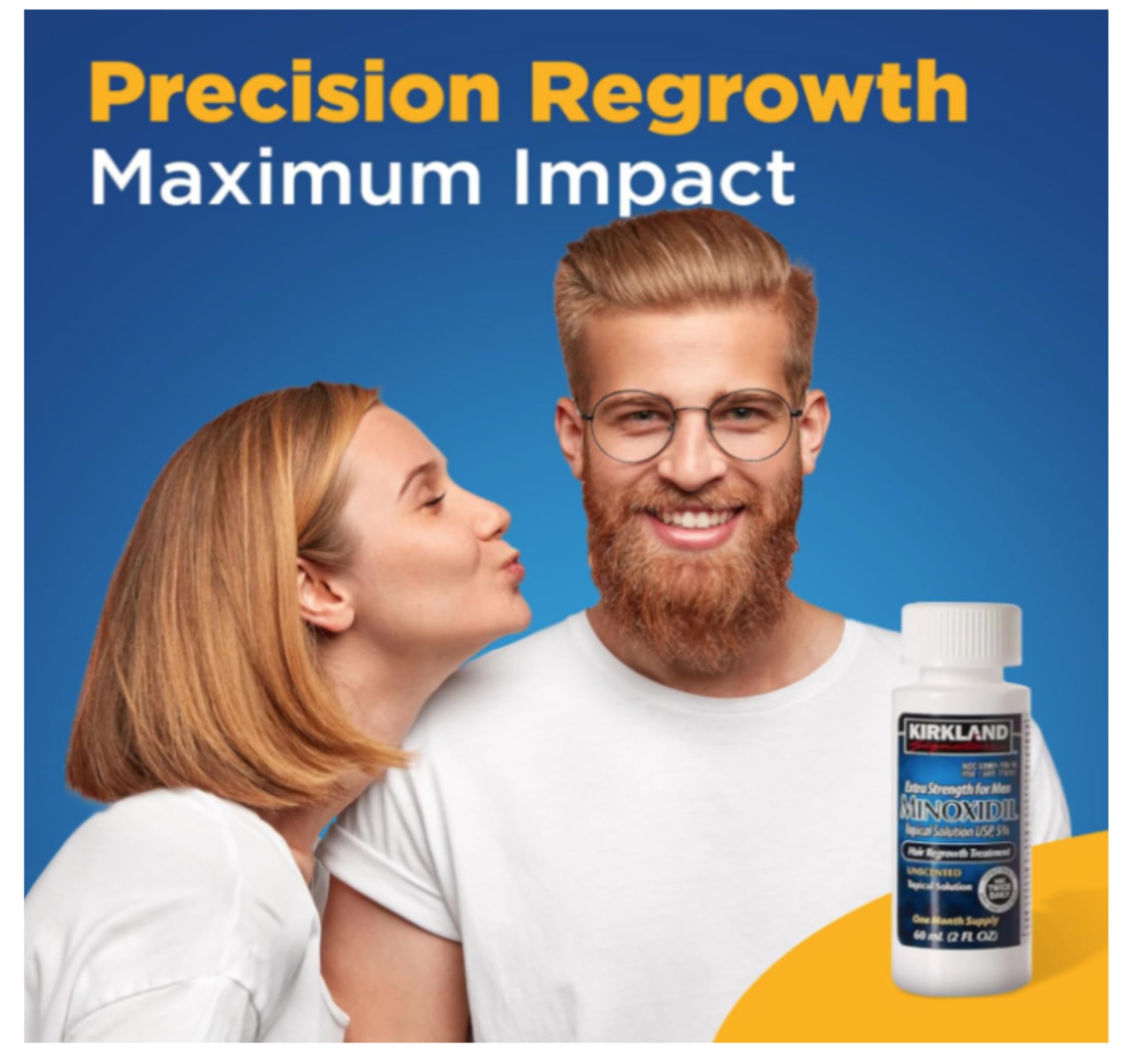 Kirkland Signature Minoxidil bottle label highlighting 5 percent concentration