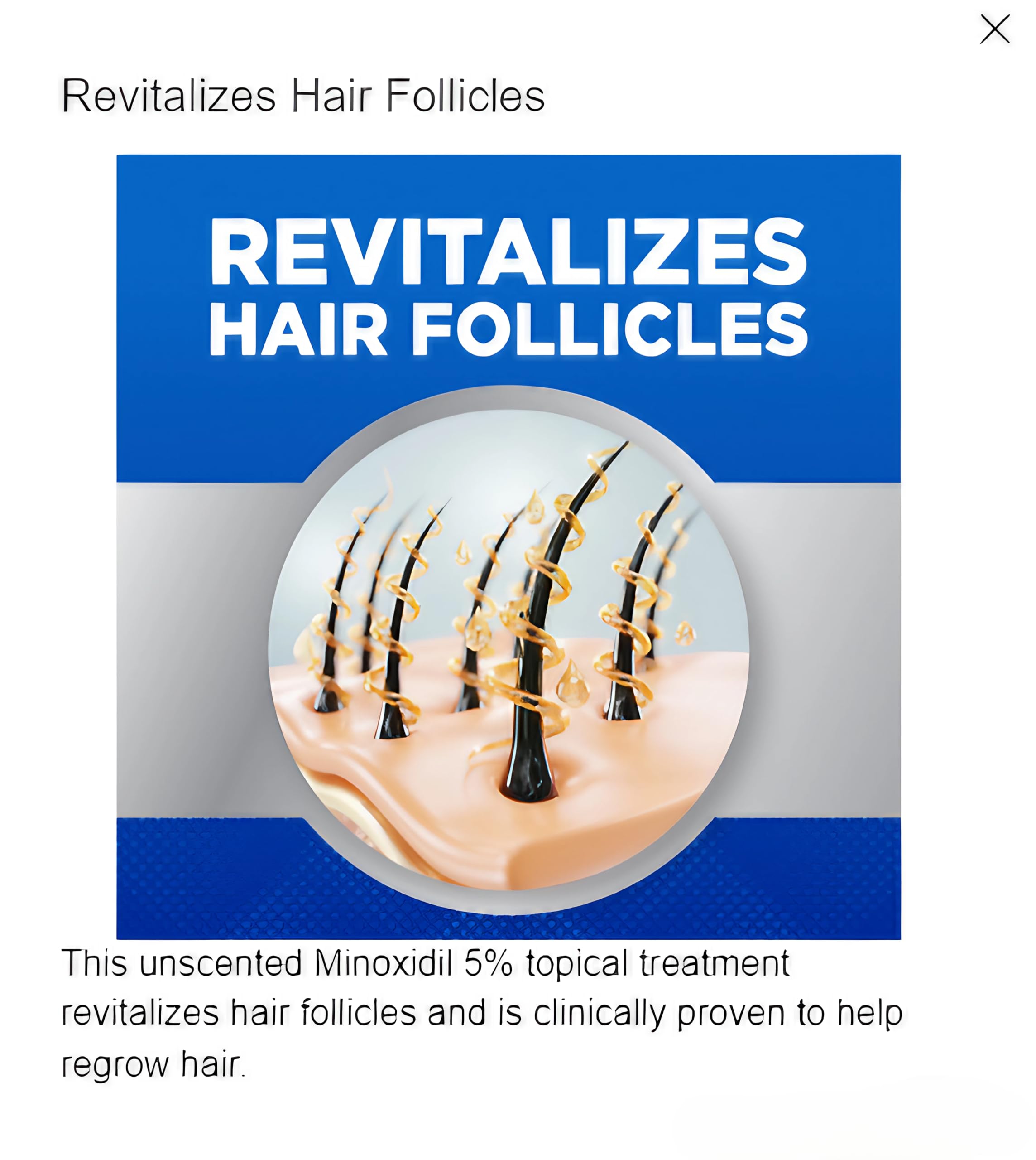 Kirkland Signature Minoxidil information booklet image highlighting usage guidance