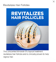 Kirkland Signature Minoxidil information booklet image highlighting usage guidance