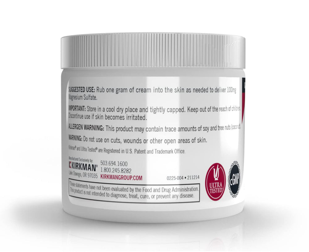 Kirkman epsom-salt-cream label detail highlights gluten-free and casein-free claim.