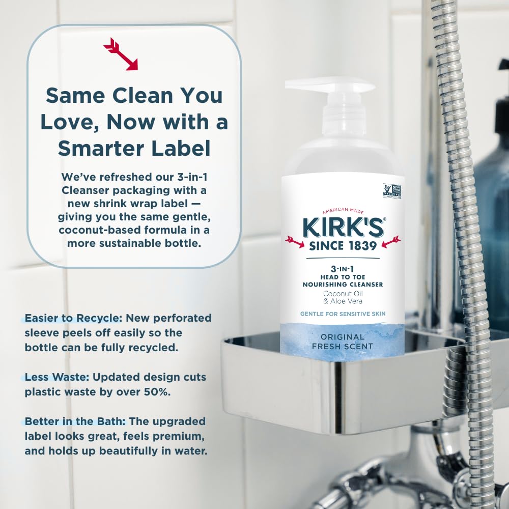 Kirks 3-in-1 family bath-time use demonstrates versatile daily cleansing.