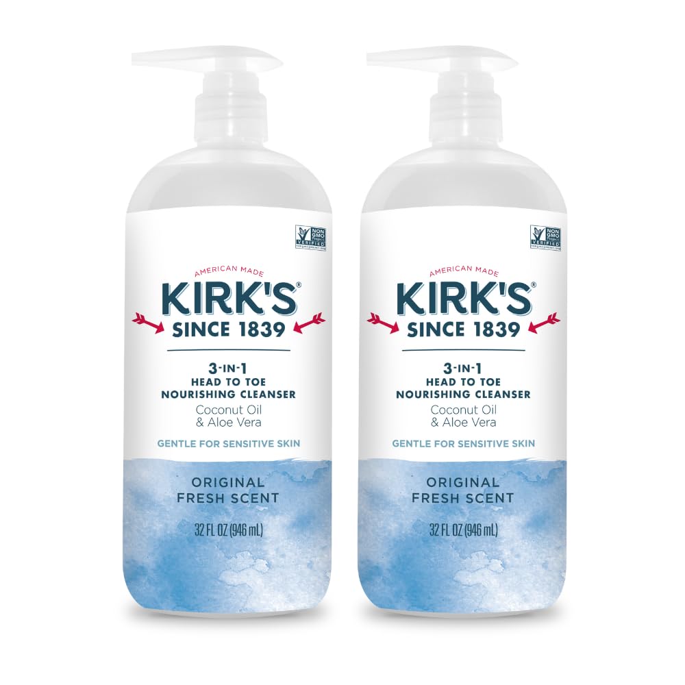 Kirks 3-in-1 head-to-toe bottle pump demonstrates convenient cleansing for the whole family.