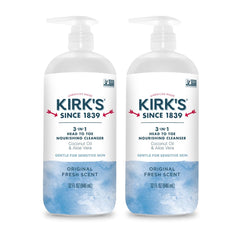 Kirks 3-in-1 head-to-toe bottle pump demonstrates convenient cleansing for the whole family.