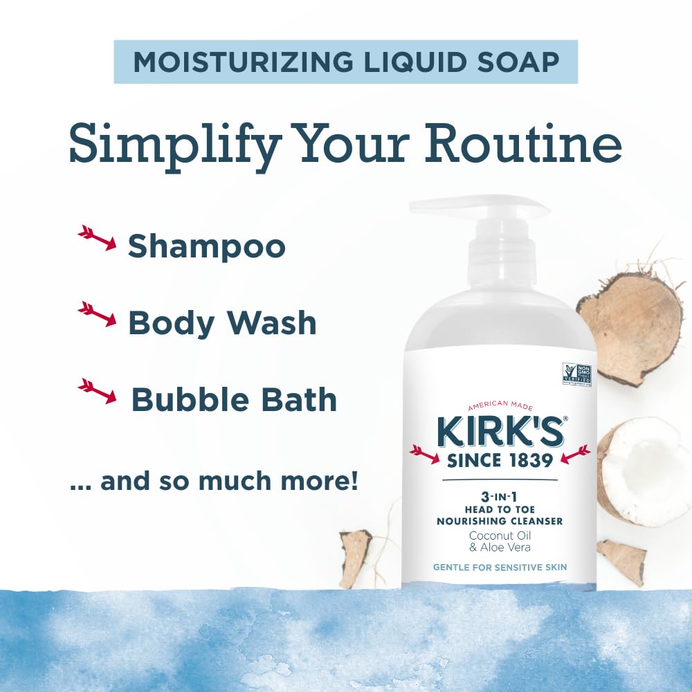 Kirks 3-in-1 aloe vera visual shows gentle moisture for skin.