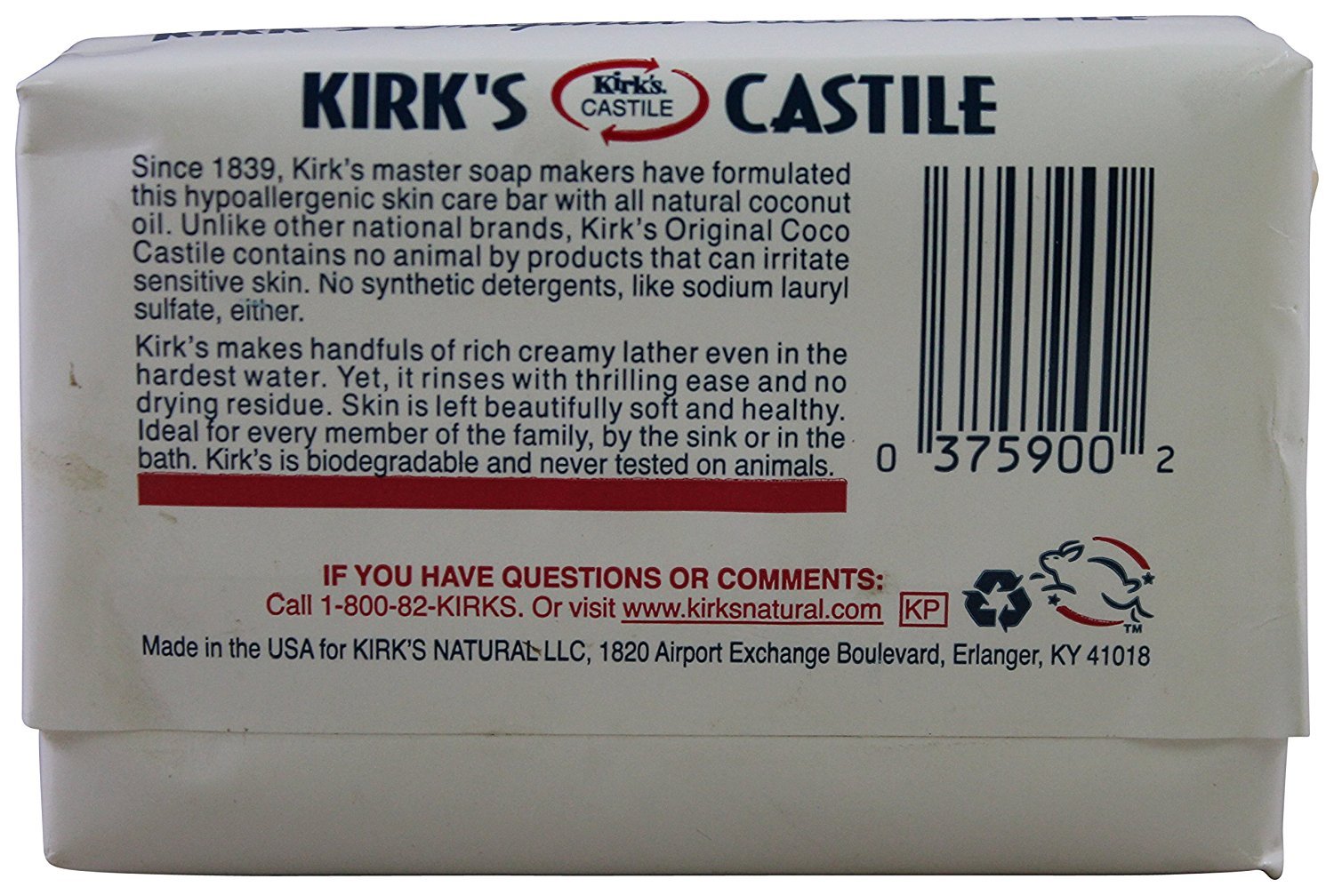 Kirk's Castile Coco soap 12-pack display, vegan formula for everyday cleansing.