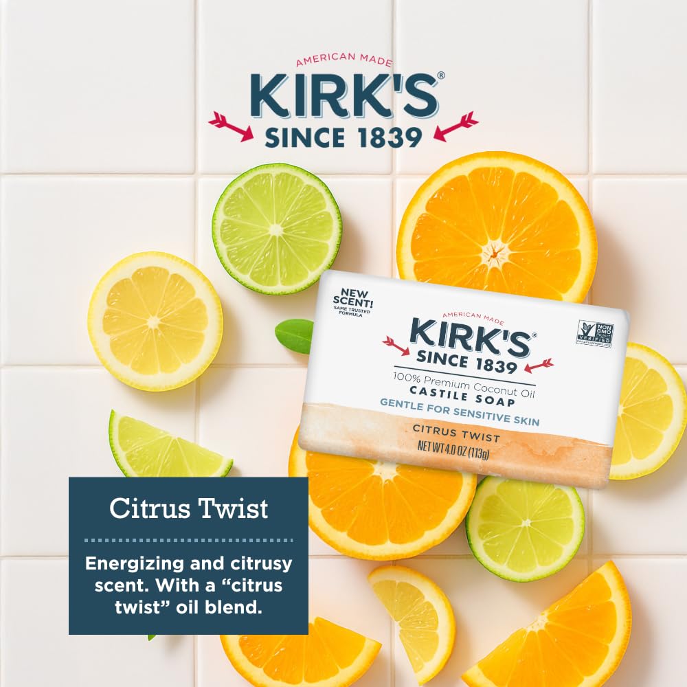 Kirk's Castile Citrus Twist bar—great for hands, face, and body.