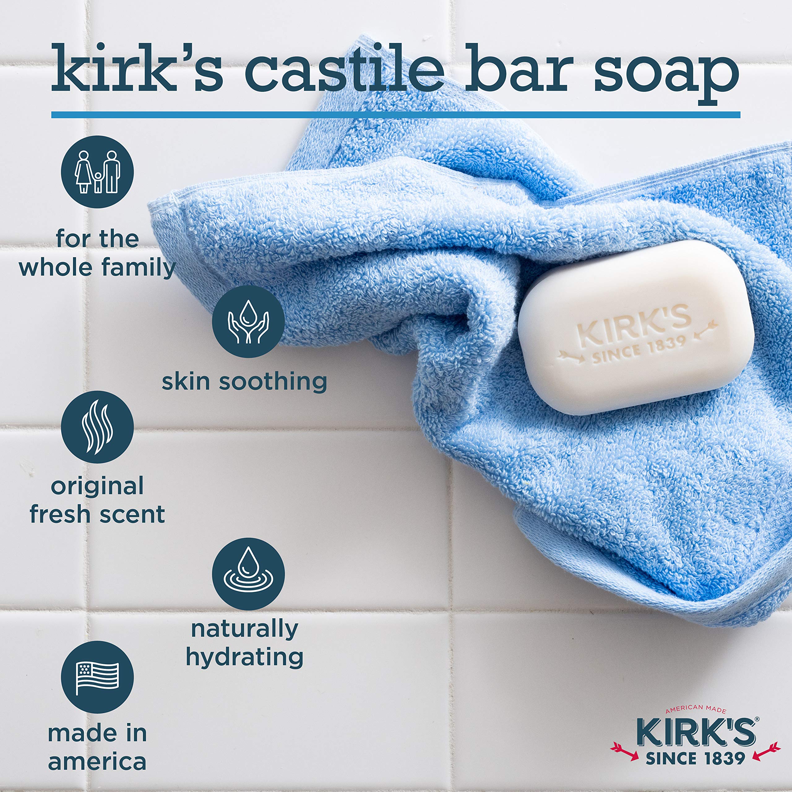 Kirks Original Coco Castile soap closeup shows coconut scent and natural cleansing
