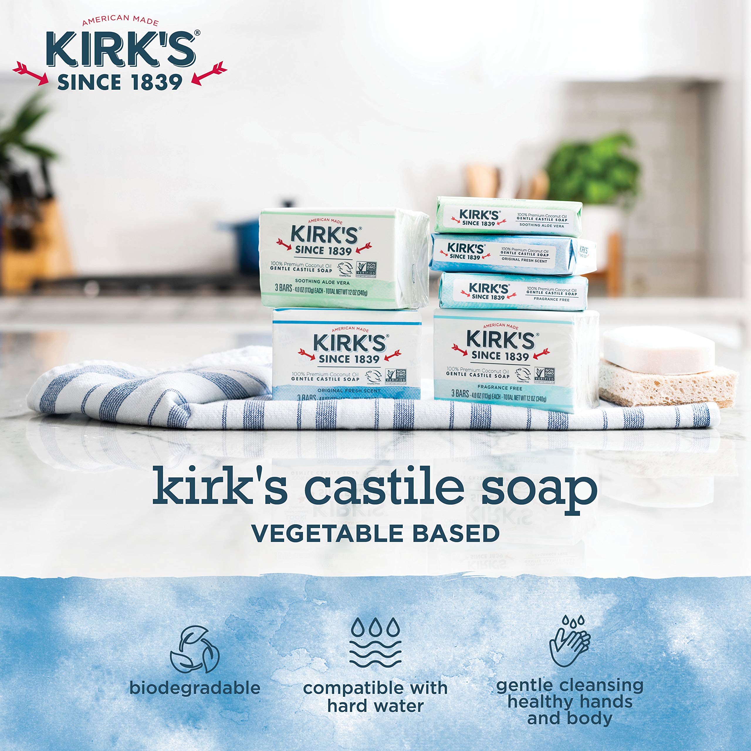 Kirks Original Coco Castile soap cruelty-free packaging highlights eco-friendly commitment