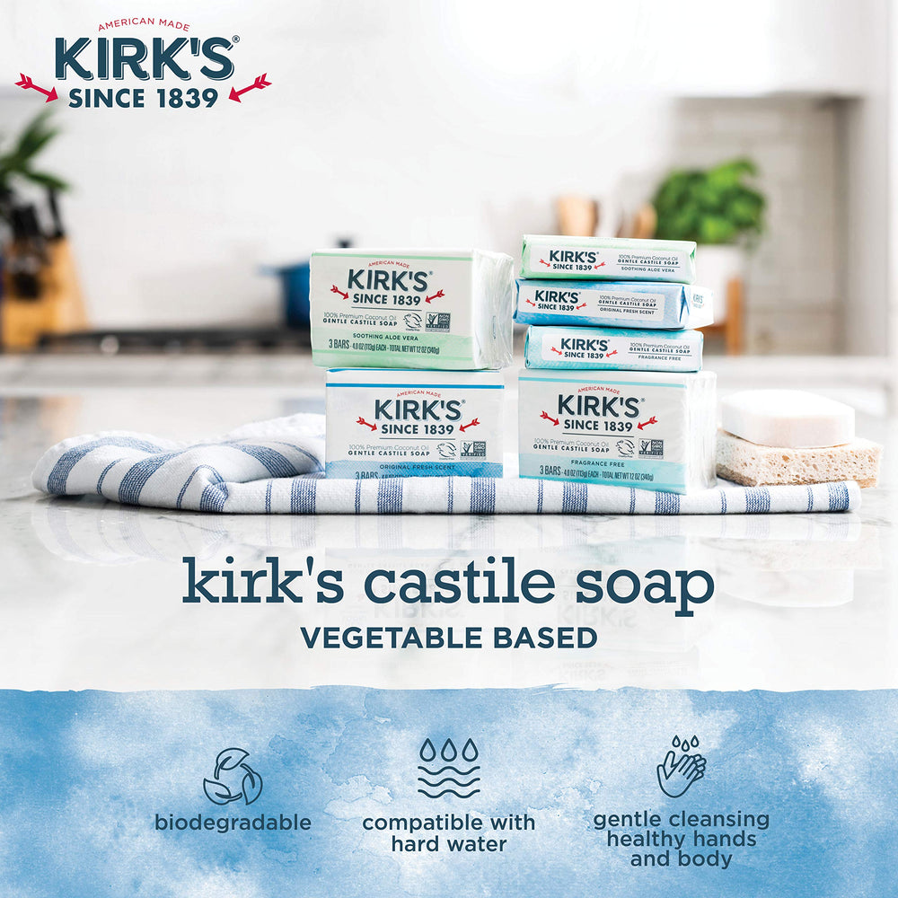 Kirks Original Coco Castile soap cruelty-free packaging highlights eco-friendly commitment