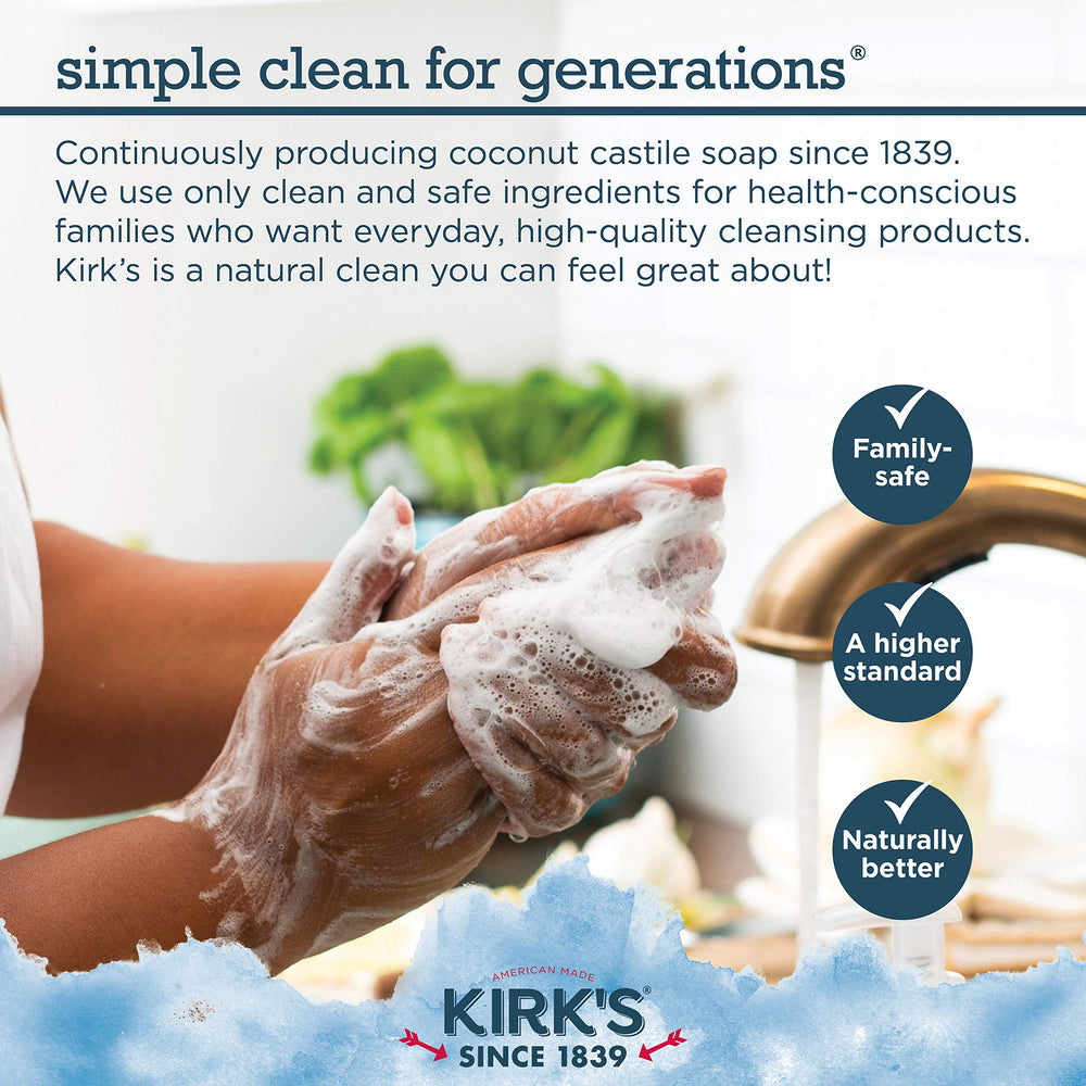 Kirks Original Coco Castile soap suitable for multi-use bath, body, and hands