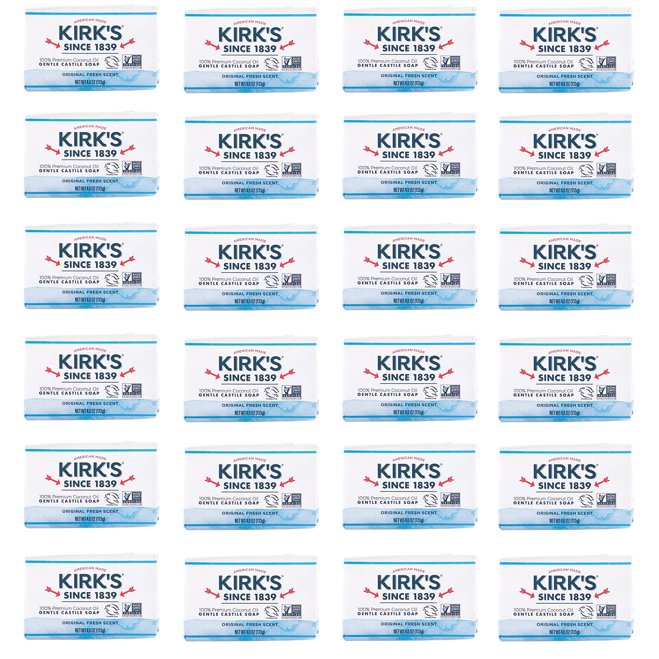 Kirks Original Coco Castile soap 24-pack unwrapped bars for daily cleansing
