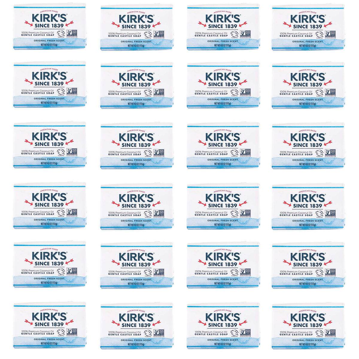 Kirks Original Coco Castile soap 24-pack unwrapped bars for daily cleansing