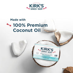 Kirk's label closeup reveals fragrance-free formula for sensitive-skin routines.